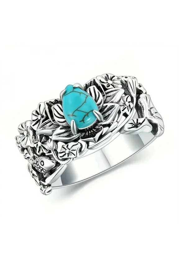 925 Sterling Silver Natural Turquoise Moonstone Rings for Women Water droplet Flower Ring Vintage Elegant Jewelry With White Gift Box