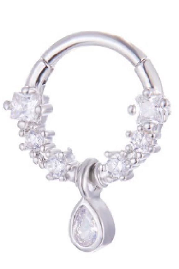 Titanium Micro Cubic Zirconia Hinged Nose Hoop Ring Jewelry Unisex