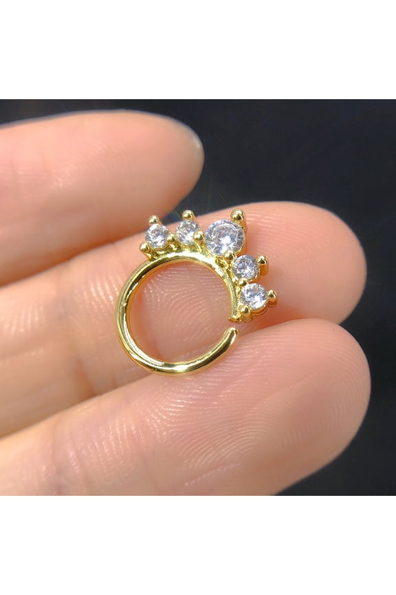 Titanium Micro Cubic Zirconia Hinged Nose Hoop Ring Body Jewelry Unisex