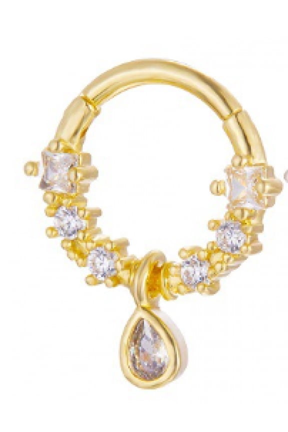 Titanium Micro Cubic Zirconia Hinged Nose Hoop Ring Body Jewelry Unisex