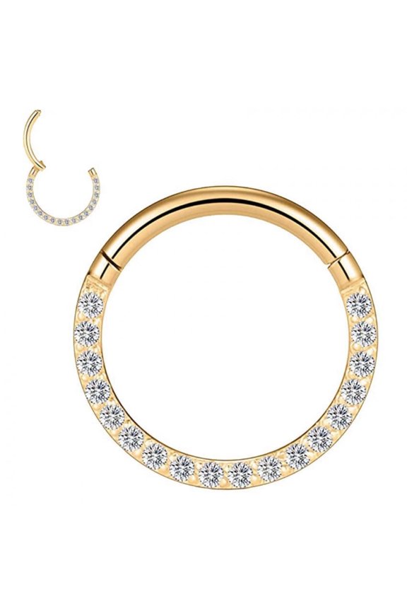 Titanium Micro Cubic Zirconia Hinged Nose Hoop Ring Body Jewelry Unisex