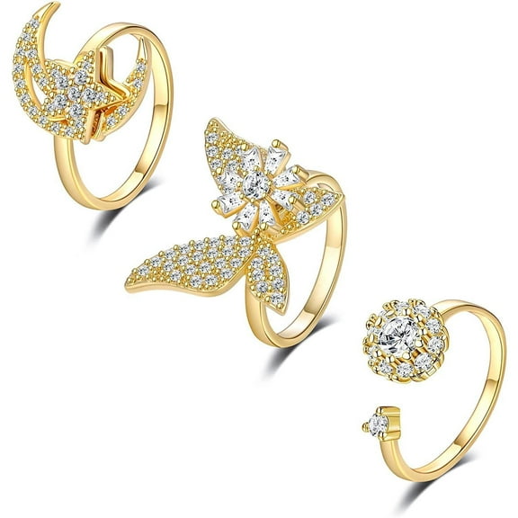 SUSOLA Women 925 Sterling Silver Butterfly Cubic Zirconia Thumb Ring Stress Anxiety Rings Women's Jewelry Lady Birthday Mother's Day Gifts