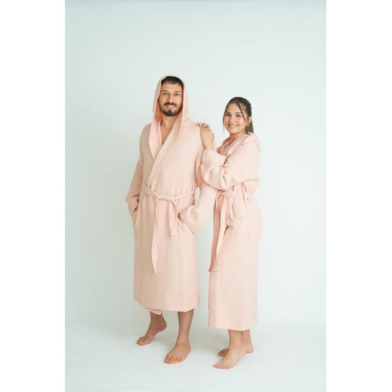 SUSSEXHOME 100% Cotton Muslin Robe – Lightweight Bathrobe for Women and Men, Small/Medium, Salmon