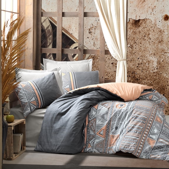 SUSSEXHOME Aztec Gray Cotton Duvet Cover Set, Full Size Duvet Cover, 1 Duvet Cover, 1 Fitted Sheet and 2 Pillowcases, Iron Safe, Hypoallergenic, Breathable , Machine Washable