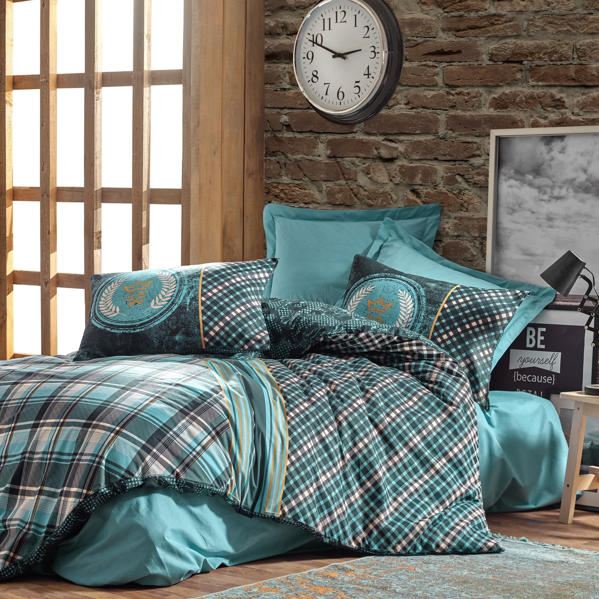 SUSSEXHOME Black Green Stripes %100 Cotton Duvet Cover Set Teal, Full Size Duvet Cover, 1 Duvet Cover, 1 Fitted Sheet and 2 Pillowcases, Iron Safe, Hypoallergenic, Breathable Bedding Set