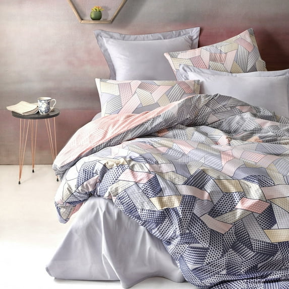 SUSSEXHOME Blush in Gray %100 Cotton Duvet Cover Set Gray, Queen Size Duvet Cover, 1 Duvet Cover, 1 Fitted Sheet and 2 Pillowcases, Iron Safe, Hypoallergenic, Breathable Bedding Set