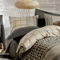 thumbnail image 1 of SUSSEXHOME Cream Lines Duvet Cover Set Anthracite, Queen Size Duvet Cover Set, 1 Duvet Cover, 1 Fitted Sheet and 2 Pillowcases, Iron Safe, Hypoallergenic, Breathable, Bedding Set, 1 of 7