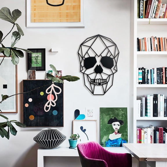 SUSSEXHOME Geometric Skull Metal Wall Art – Modern Industrial Design, Available in Two Sizes, Unique Wall Decor for Home, Office, or Living Room – Modern Style (14.1" L x 20.4" W / 36cm x 52cm)