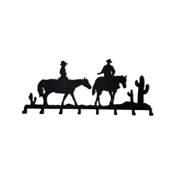 SUSSEXHOME Metal Cowboy Themed Wall Mounted Coat Rack with 6 and 8 Folding Hooks, Wall Mount Hanger for Bathroom Entryway Living Room Bedroom (80x36cm (32"x14") 8 Folding Hooks)