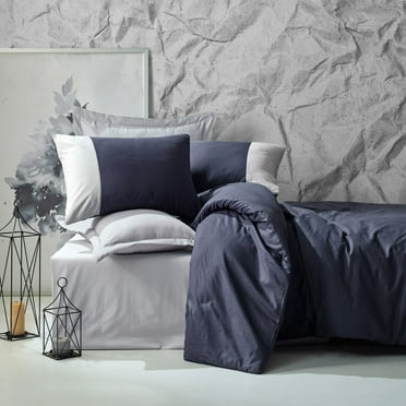 SUSSEXHOME Midnight Thoughts Cotton Duvet Cover Set Dark Blue, 1 Duvet Cover, 1 Fitted Sheet and 2 Pillowcases - Machine Washable, Iron Safe, Hypoallergenic, Breathable , Full Size Duvet Cover