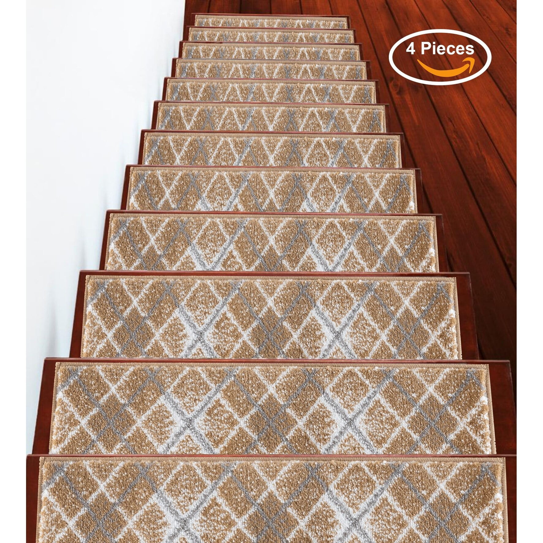 SUSSEXHOME Modern Collection Stair Treads Beige 4PACK 9 inch x 28 inch