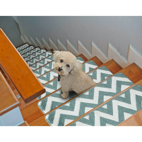 SUSSEXHOME Modern Collection Stair Treads Teal-White 13-PACK 9 inch x 29 inch