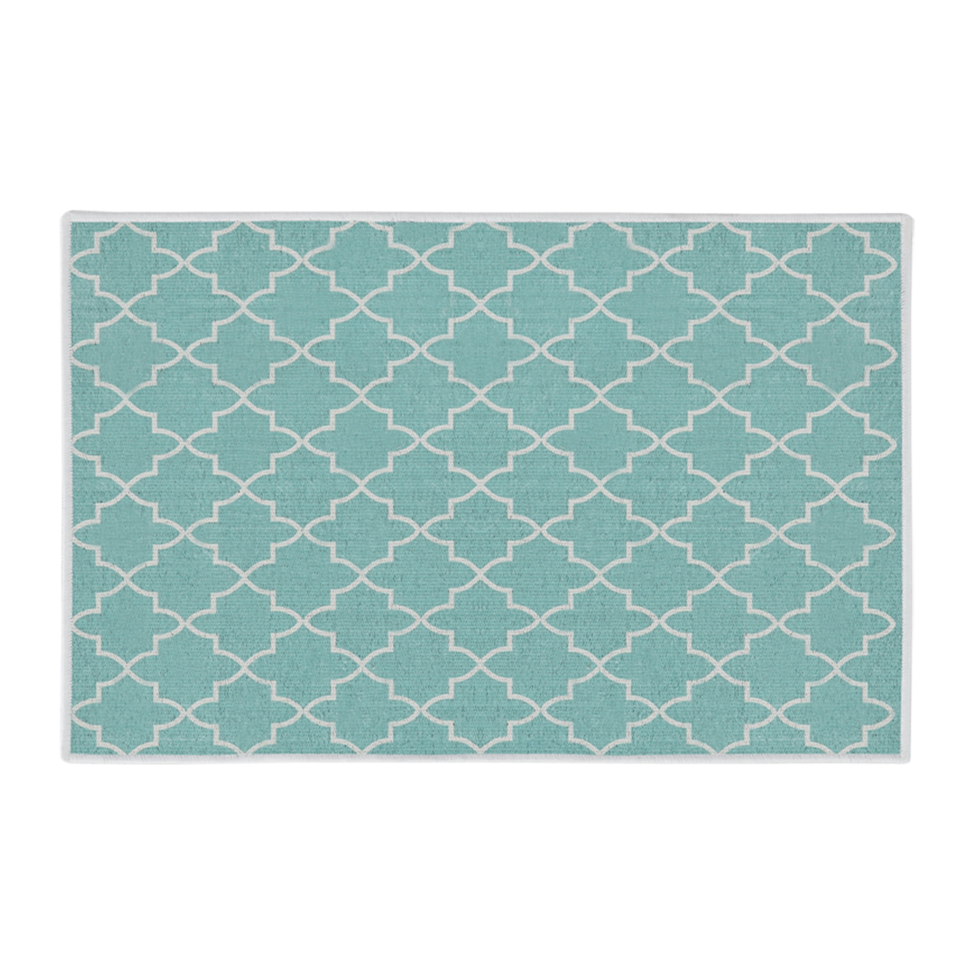 Geometric Turquoise Cotton Polyester Non-Skid Rug 20x31.5 Inch