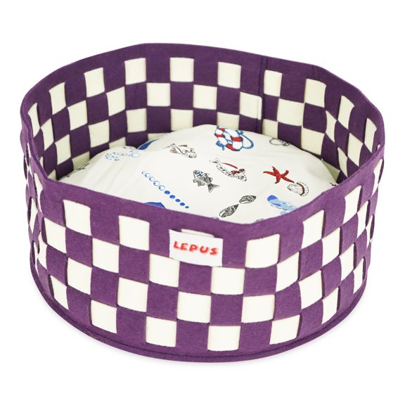 SUSSEXHOME Pets 15.75 x 15.75 x 6.7 Inches Round High Wall Cozy Cat Bed with Pillow for Cats and Small Dogs - Decorative Non-Slip Bolster Inner Cushion Calming Bed - Purple