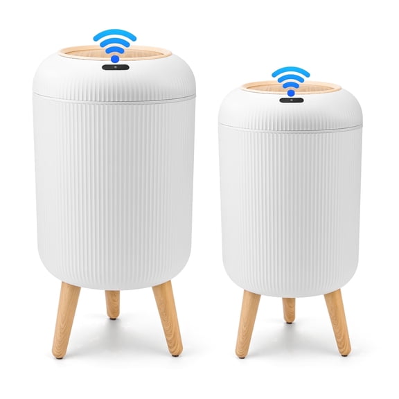 SUSLAS Trash Can 2-Pack, Touchless Motion Sensor Automatic Lid, Smart Small Bathroom Kitchen Waste Bin, 12L & 10L Plastic