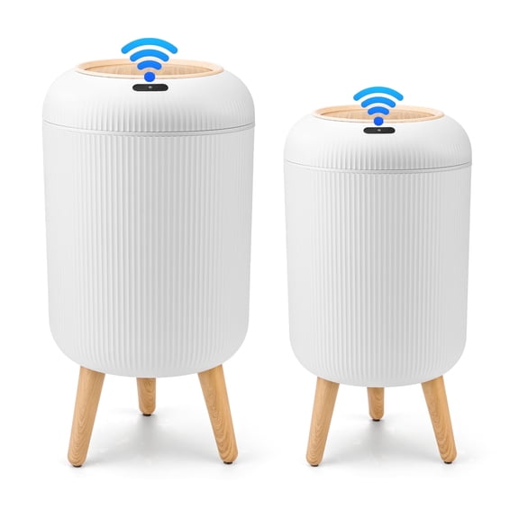 SUSLAS Trash Can 2-Pack, Touchless Motion Sensor Automatic Lid, Smart Small Bathroom Kitchen Waste Bin, 12L & 10L Plastic