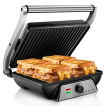 SUSTEAS 3-in-1 Electric Indoor Grill - Panini Press Grill with Non-Stick Cooking Plates, Opens 180-Degree Gourmet Sandwich Maker, Floating Hinge Fits All Foods