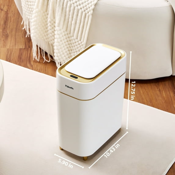 SUSTEAS Bathroom Trash Can With Lid, 3.2 Gallon Slim Rubbish Bin Wastebasket, Rectangular Plastic Narrow Garbage Container Bin For Living Room, Kitchen, Toilet, Office(White)