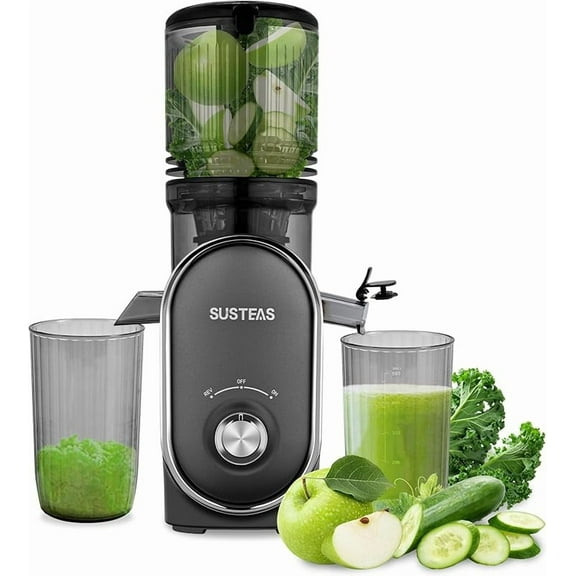SUSTEAS Cold Press Juicer Machines, 5.3" Feed Chute(50oz Capacity), 300W Slow Masticating Juice Extractor for Whole Fruits and Vegetables, Automatic Feed, Easy to Clean, High Juice Yield,Silver gray