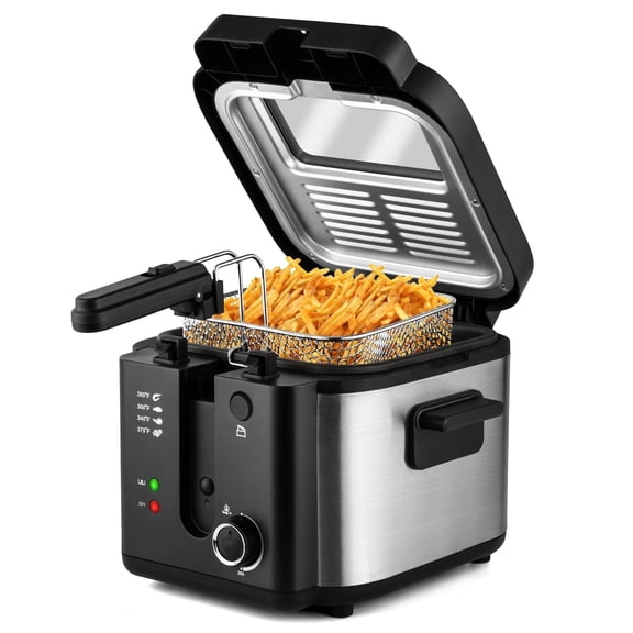 SUSLAS Deep Fryer, 1500W Electric Fryer with Non-Stick Inner Pot and Stainless Steel Basket, Family Size Home Kitchen Deep Fryer, 2.6 QT