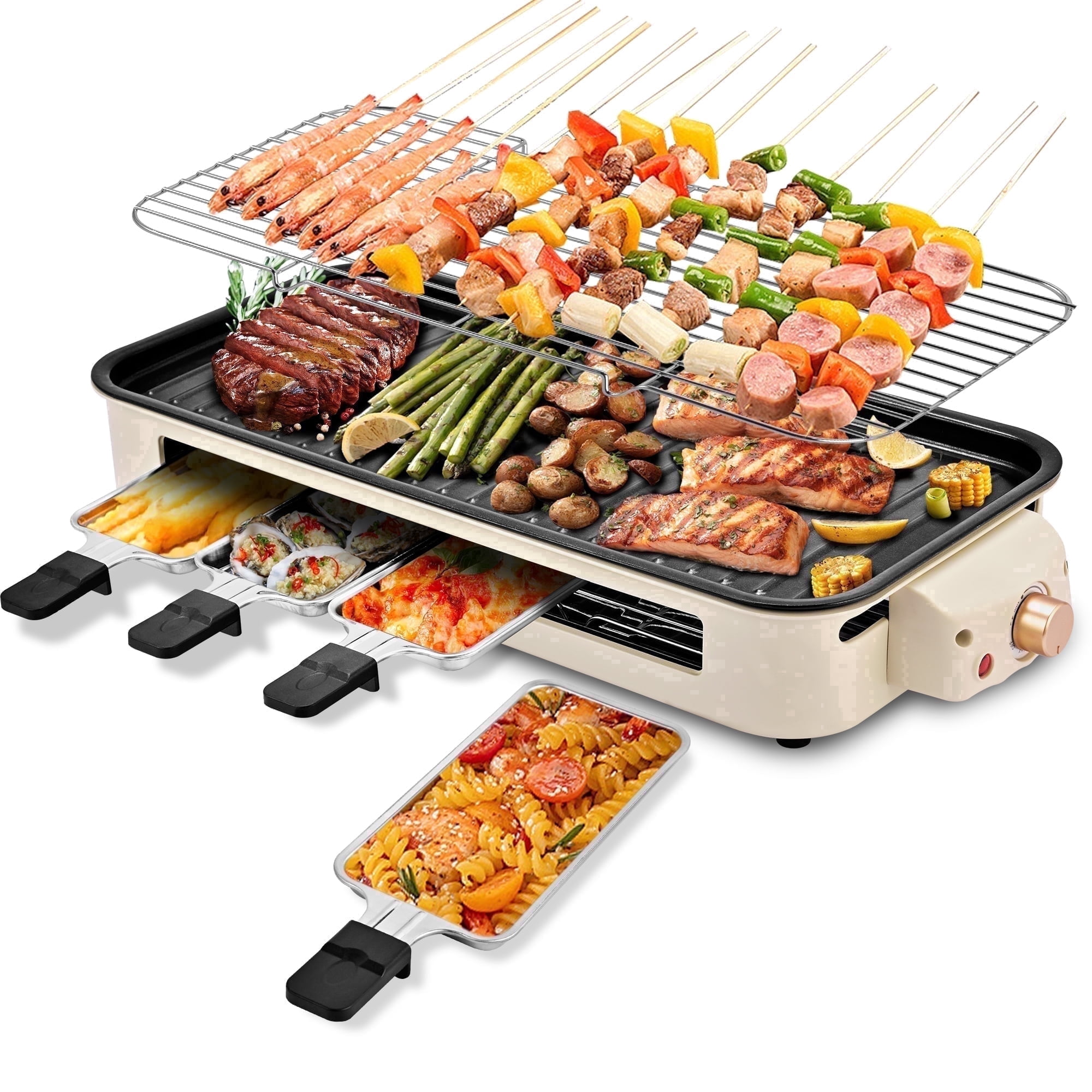 SUSLAS Electric Indoor Grill & Griddle, 1800W Smokeless Design with 4 Removable Nonstick Plates, Dishwasher Safe, Adjustable Temperature Control for Indoor Cooking