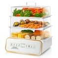 SUSTEAS 17QT Veggie Steamer 24H Booking, 60Min Timer, 3 Tier Trays