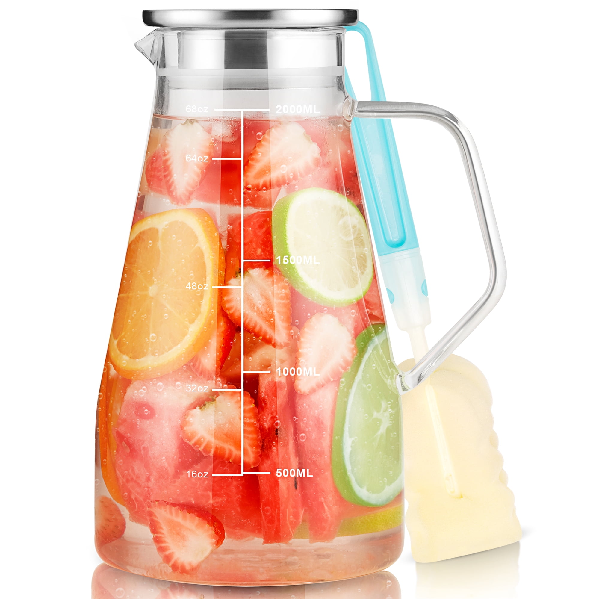 SUSTEAS 2 Liter Glass Pitcher, Water Pitcher with Removable Lid