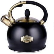 SUSTEAS Retro Tea Kettle for Stove Top, 2.64QT Whistling Teapot with Ergonomic Handle, Black