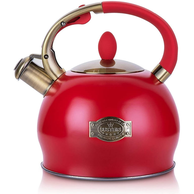 SUSTEAS Retro Tea Kettle for Stove Top, 2.64QT Whistling Teapot with  Ergonomic Handle, Black