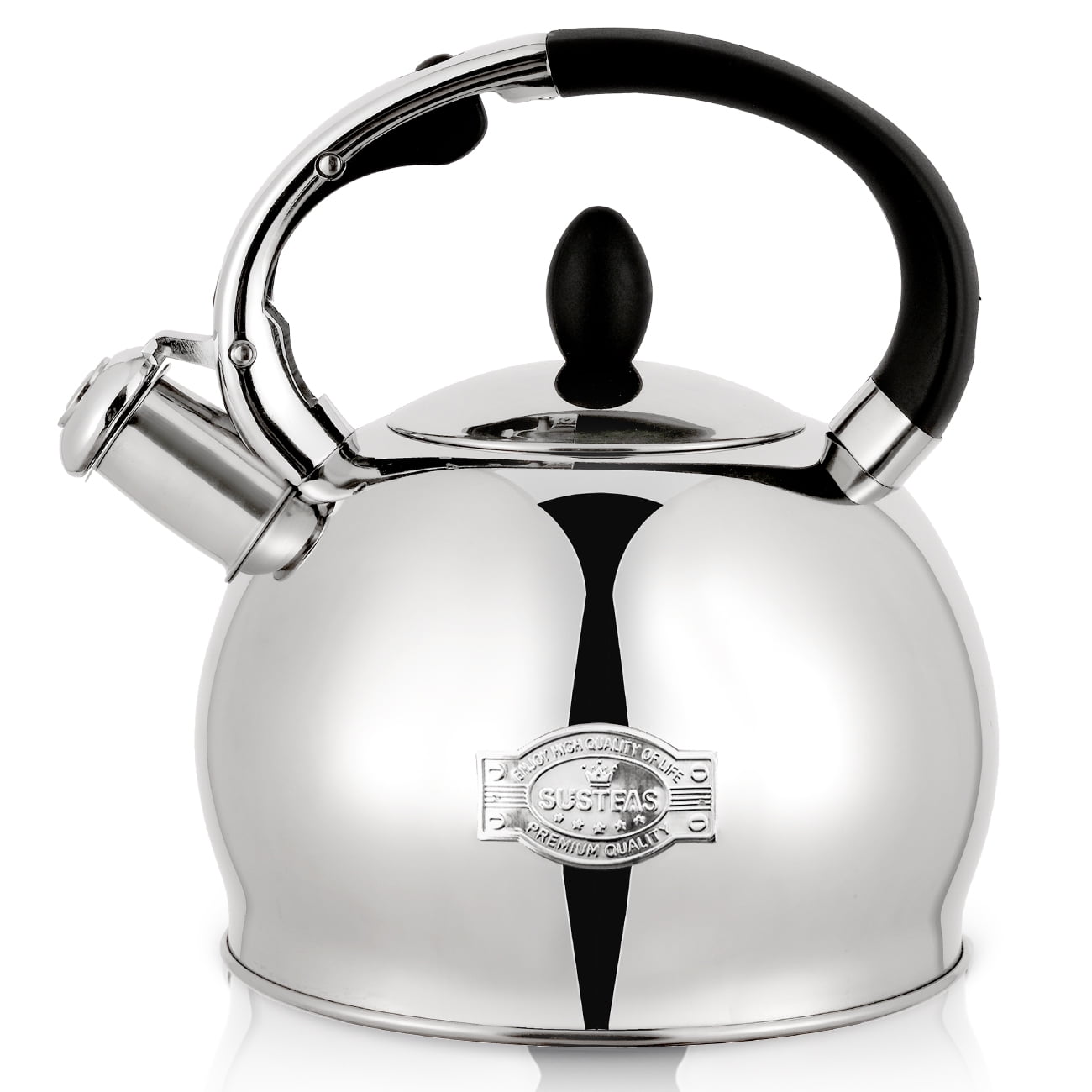 ROCKURWOK Tea Kettle Stovetop Whistling Teapot White, Stainless Steel, 1.6-Quart
