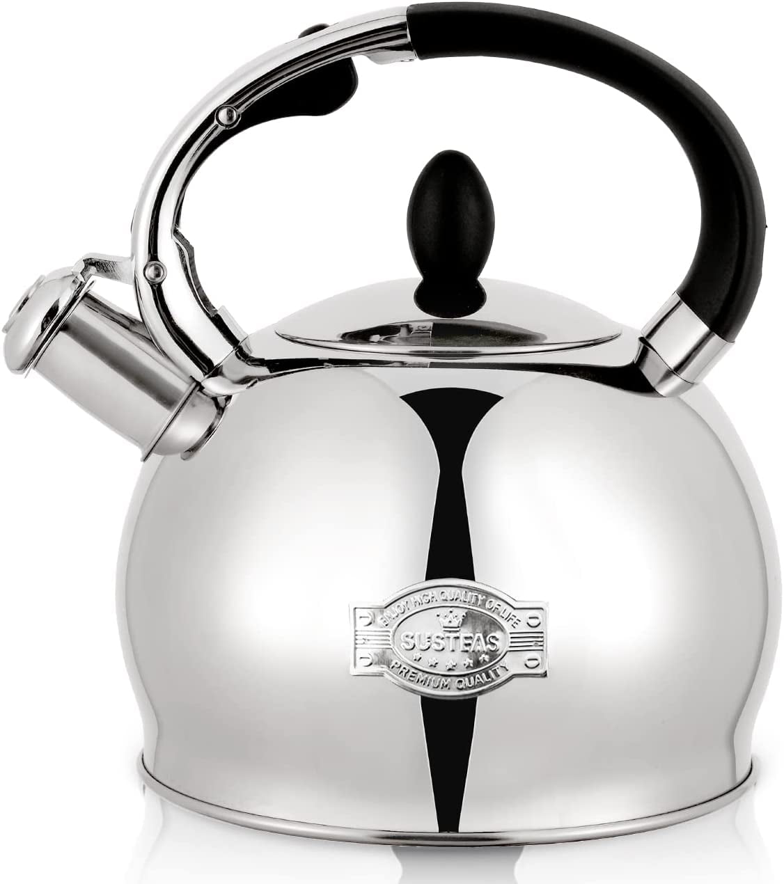SUSTEAS Tea Kettle for Stove Top, Whistling Teapot with Cool Toch Ergonomic  Handle, 2.64 Quart Retro Stainless Steel Kettle, Silver 