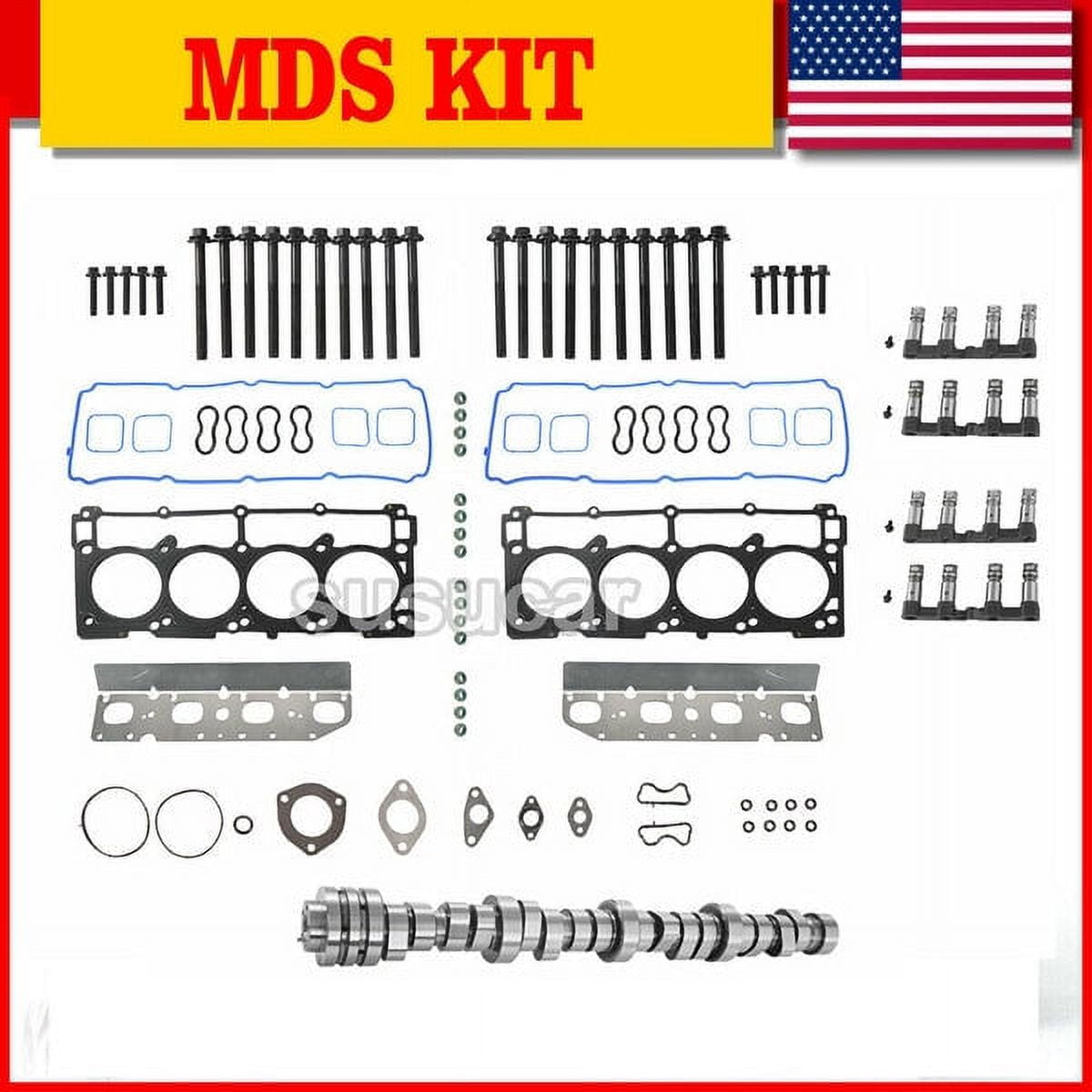 SUSUCAR Steel Camshaft MDS Lifters Head Gaskets Bolts Cam Kit for