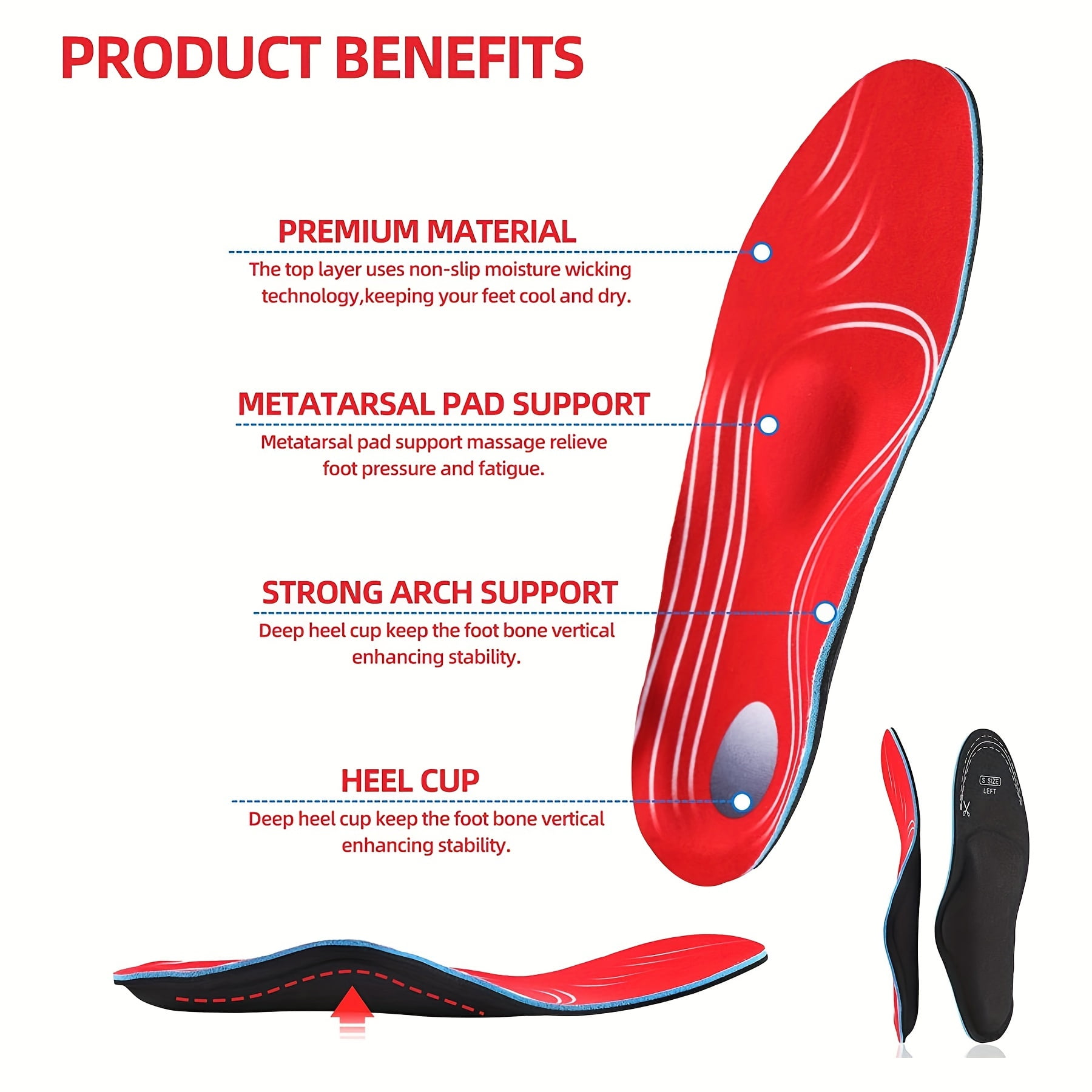 SUSUSU Arch Support Insoles for Flat Feet Relief FullLength Shock Absorption Inserts for Heel