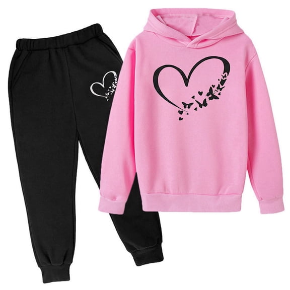 SUSUSU Girls Two Piece Casual Set, Adorable Printed Hoodie with Cozy Pants, Playful Everyday Comfortable Outfits
