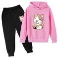 thumbnail image 1 of SUSUSU Girls Two Piece Outfit Set, Cozy Printed Hooded Top with Comfy Pants, Playful Daily Wear, Youth Toddler Fashion, 1 of 2