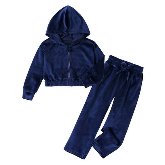 SUSUSU Girls Velvet Tracksuit, Hooded Jogging Set, Soft Casual Two Piece Daily Wear with Comfort Pants
