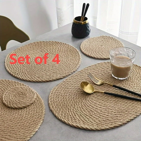 SUSUSU Set Of 2/4 Natural Jute Woven Oval Placemats - 16X12In Heat-Resistant & Non-Slip Dining Table Mats
