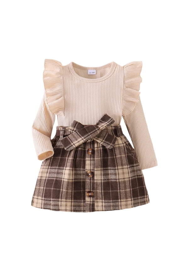 Toddler Girls Playwear Set, Long Sleeve Pullover & Plaid Shorts, Two Piece Casual Outfit