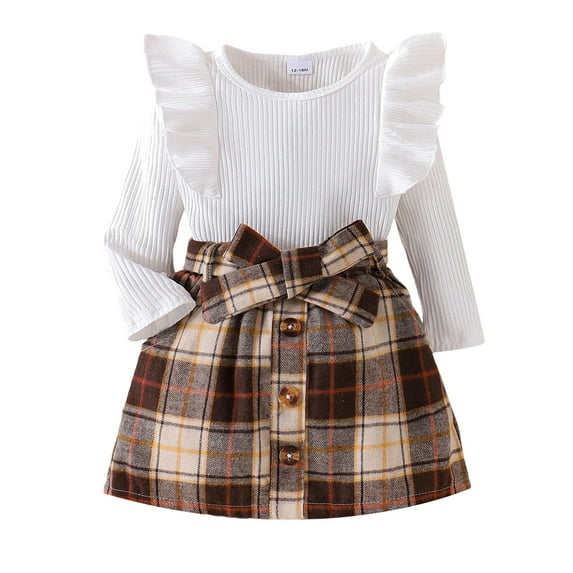 SUSUSU Toddler Girls Playwear Set, Long Sleeve Pullover & Plaid Shorts, Two Piece Casual Outfit