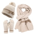thumbnail image 1 of SUSUSU Women's Bow Winter Set, Decorated Hat Scarf Gloves, Three-Piece Cold Weather Wear, 1 of 6