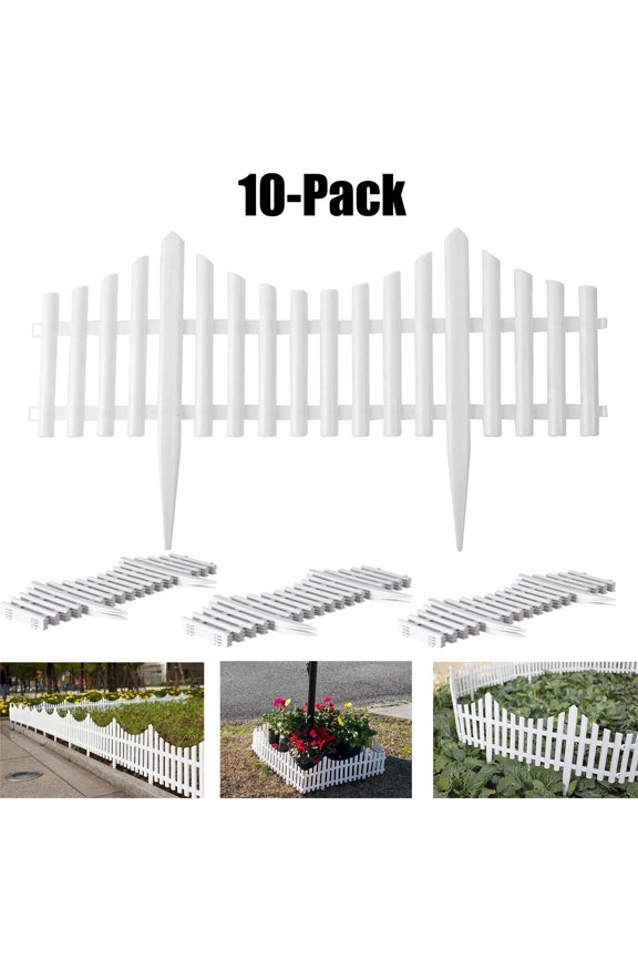 White Picket Fence 20 ft Plastic Landscape Edging Garden Lawn Borders for Patio Yard Driveway Decorative Flower Bed Landscape Path Panels Pack of 10 (13 in Tall )