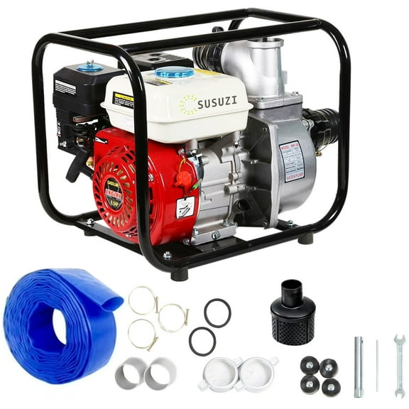 SUSUZI Gas Trash Pump 2 inch, 7.5HP 230 GPM, 4-Cycle Engine, Gasoline Powered Water Pump 148ft Total Head, Gasoline Engine Water Pump 22ft Suction, Water Transfer Pump with 25ft Hose