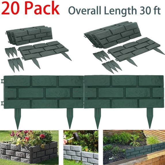 SUSUZI 20 Pack Picket Fence Plastic Landscape Edging Garden Lawn Borders for Patio Yard Driveway Decorative Flower Bed Landscape Path Panels