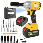 SUSUZI 21V Cordless Impact Wrench 1/2 Inch Drive, 380Nm 280 ft-lbs Brushless Power Impact Wrench with 2 x 3.0Ah Batteries, 5 Impact Sockets, Drill Bits & Carry Case
