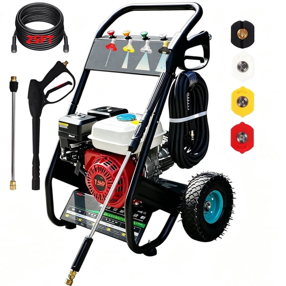 SUSUZI 3600 PSI Gas Pressure Washer, 212CC Power Washer with 2.5 GPM, 25FT High Pressure Hose & 4 Quick Connect Nozzles for Driveways, Patios, Vehicles and Outdoor Cleaning