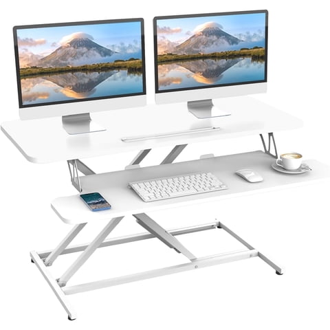 Golyzmt 37" Standing Desk Converter, 2 Tier Height Adjustable Sit Stand up Desk Riser, White