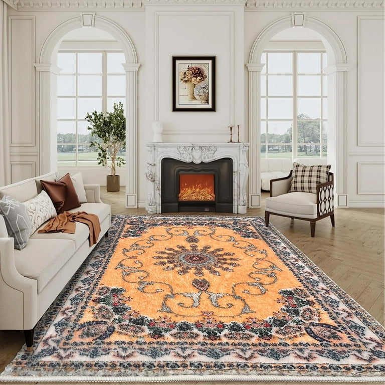 SUSUZI 5.3' x 7.5' Area Rug Boho Living Room Rug, Washable Low