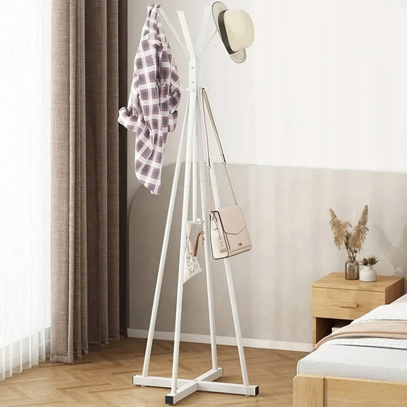 SUSUZI 5.6 ft Coat Rack 12 Hooks Freestanding Hall Tree, Living Room Floor Hat Clothing Display Stand, White