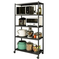 SUSUZI 5-Tier Heavy Duty Storage Shelf - 63" Adjustable Metal Shelving Unit, 600lbs Capacity, 4 Lockable Wheels & 5 Hooks, for Garage/Kitchen/Laundry,  24"Width