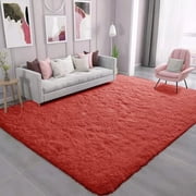 SUSUZI 5x7 Shag Area Rug, Ultra Soft Fluffy Plush Carpet with Non-Slip PVC Dot Backing, 2-Inch Thick Fuzzy Rug for Bedroom, Living Room, Nursery, Kids Room & Dorm, Red